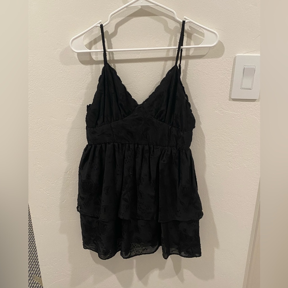 Black Wild Fable layered dress with floral embroidery